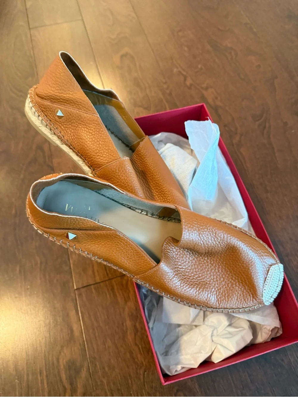 Valentino Garavani Tan Leather Espadrille Slip-Ons